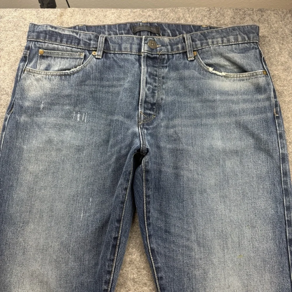 Banana Republic Selvedge Jeans Mens 38x32 Skinny Indigo Blue Denim Distressed